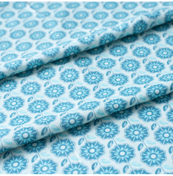 Tissu-coton-fleuri-vintage-turquoise