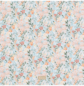 Tissu-coton-fleuri-look-art-nouveau-bleu-et-orange