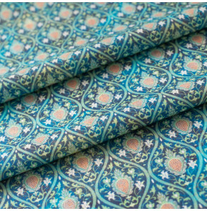 Tissu-coton-look-art-nouveau-bleu-et-vert