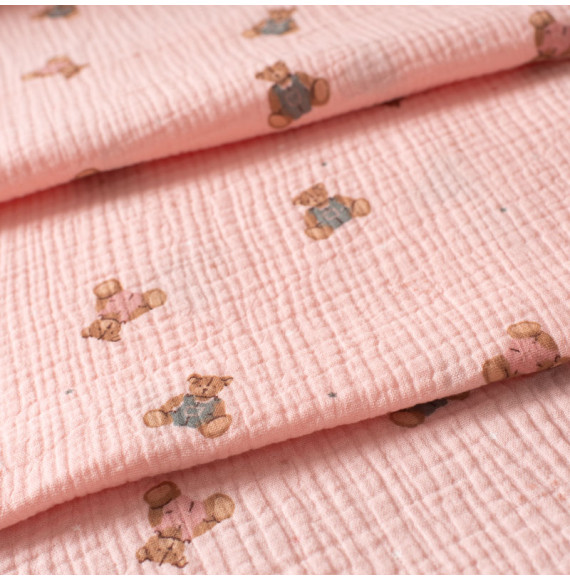 Tissu-double-gaze-rose-ours-en-peluche