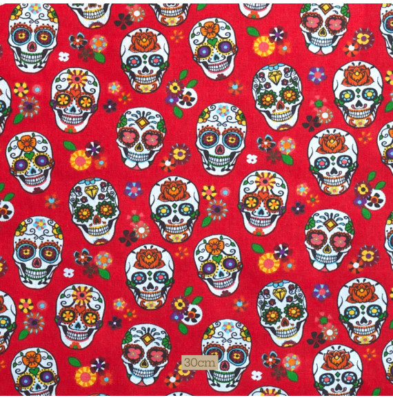 Tissu-coton-rouge-Calavera