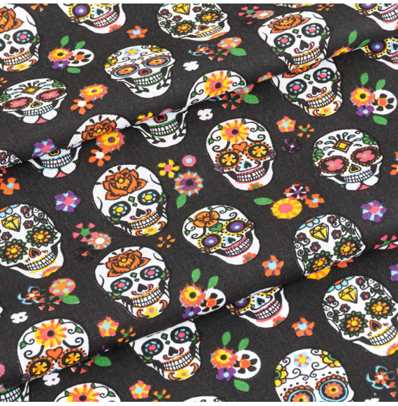 Tissu-coton-noir-Calavera