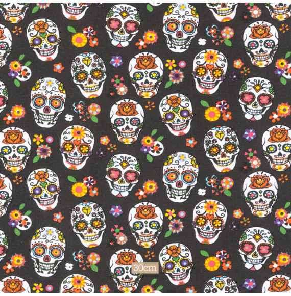 Tissu-coton-noir-Calavera