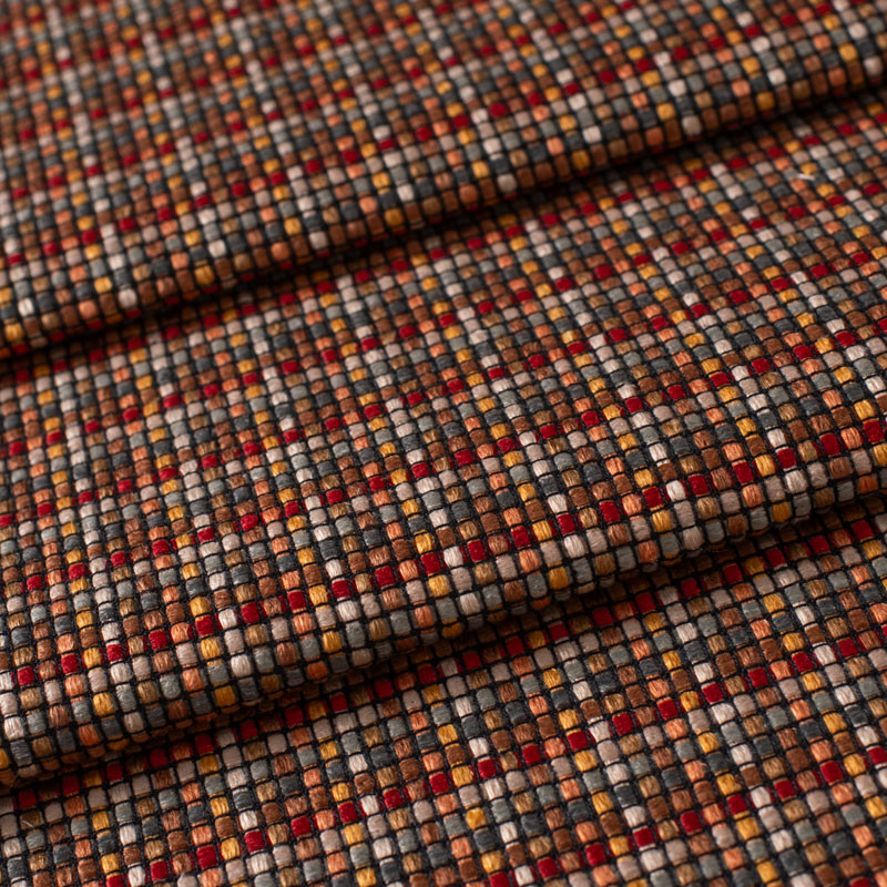 Tissu-ameublement-petit-carreaux-nuance-de-ocre-et-rouge
