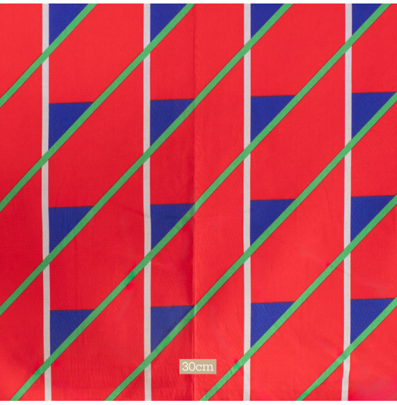 Authentiek-vintage-stof--jaren-80'-geometrisch-motief-rood