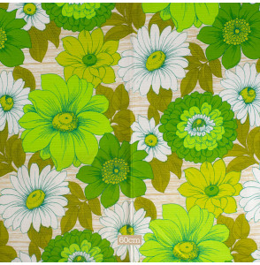 Tissu-vintage--authentique-années-70-fleurs-vert-pomme