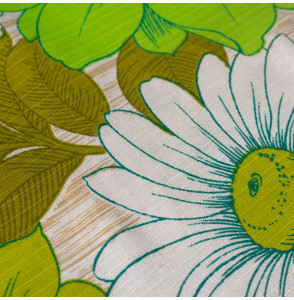Authentiek-vintage-stof--jaren-70-groen-en-witte-bloemen