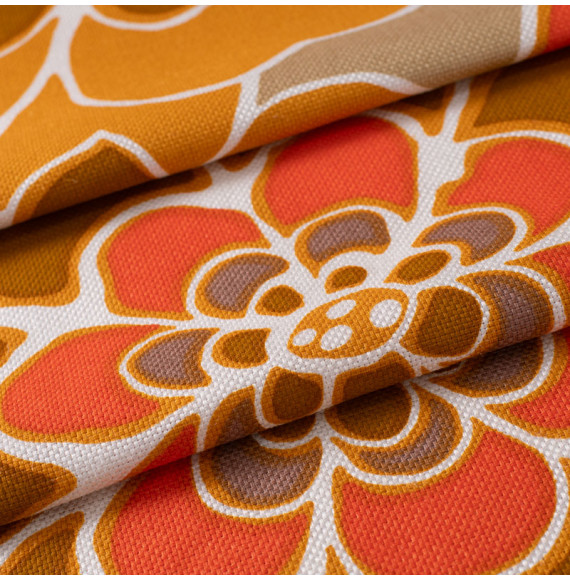 Tissu-vintage--authentique-70-fleuri-orange-et-ocre