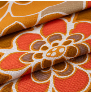 Authentiek-vintage-stof--jaren-70--oranje-en-oker-bloemen