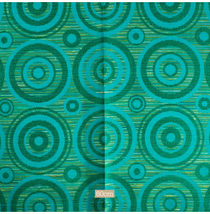 Authentiek-vintage-stof--jaren-70--groene-cirkels-op-veelkleurige-achtergrond