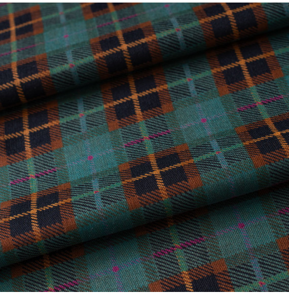 Tissu-pure-laine-haut-de-gamme-tartan-vert-et-brun