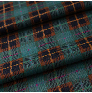 Tissu-pure-laine-haut-de-gamme-tartan-vert-et-brun