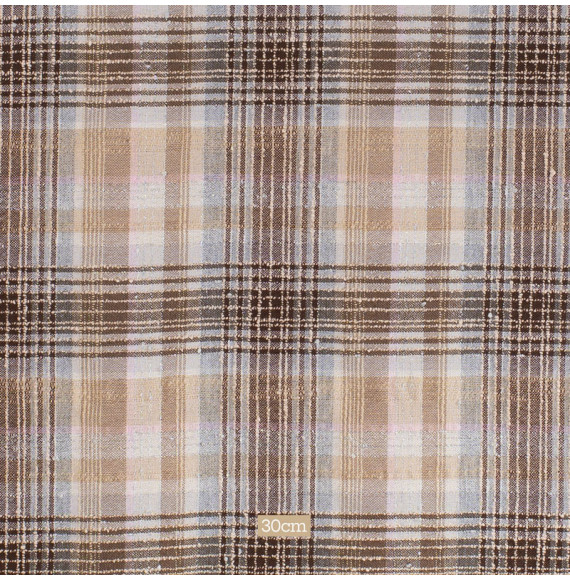 Tissu-aspect-laine-haut-de-gamme-tartan-brun-et-beige