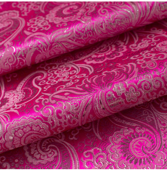 Tissu-jacquard-lurex-cachemire-argent-fuchsia