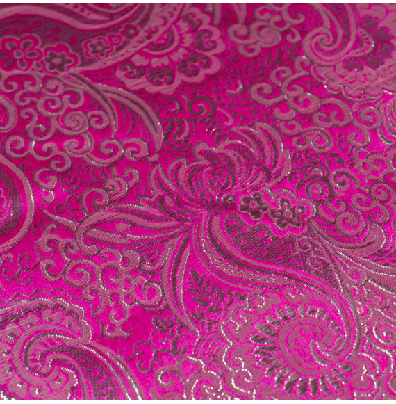 Tissu-jacquard-lurex-cachemire-argent-fuchsia