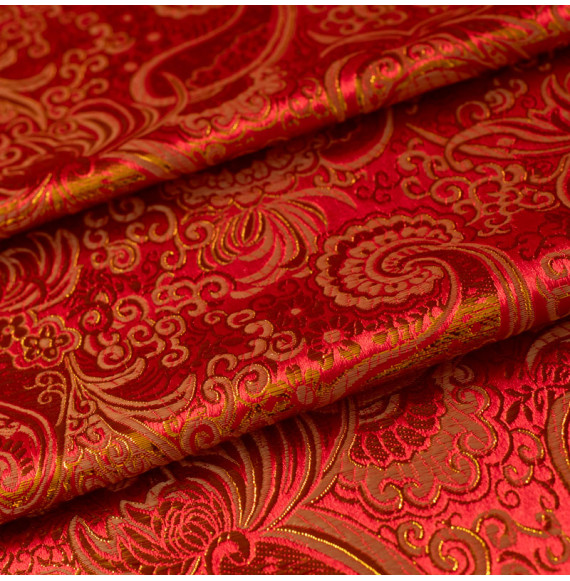 Tissu-jacquard-lurex-cachemire-or-rouge