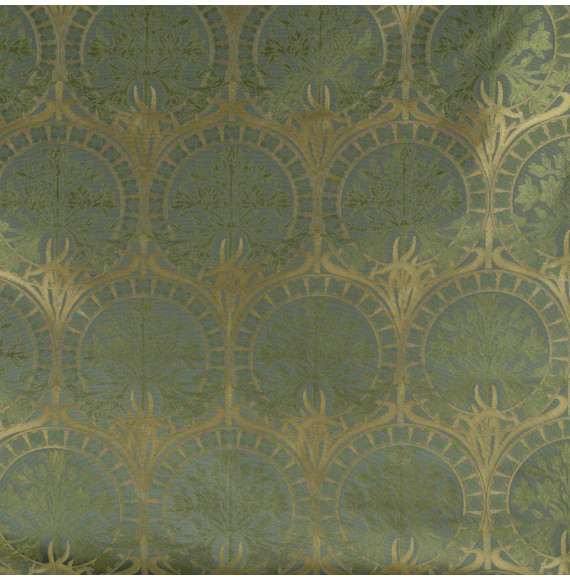 Tissu jacquard soie viscose art-nouveau bleu vert