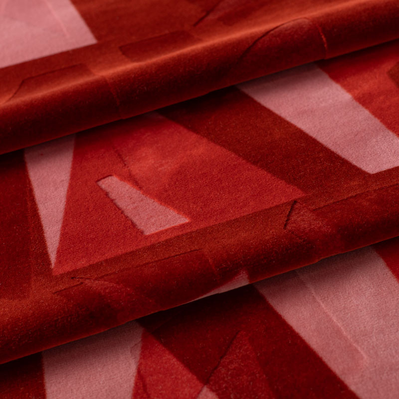 Tissu-velour-géométrique-rouge