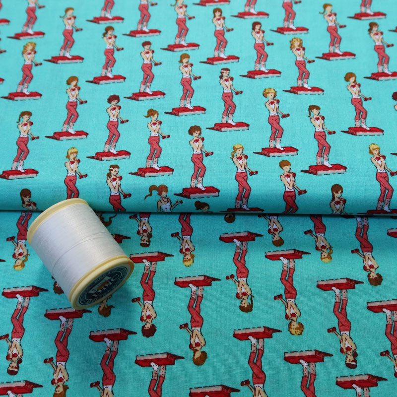 Coupon-1m40-tissu-coton-vintage-femmes-faisant-de-la-gymnastique