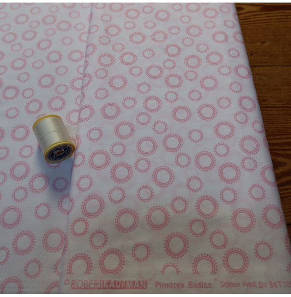 Coupon-1m50-tissu-coton-made-in-the-U.S.A.-cercles-roses-sur-fond-rose