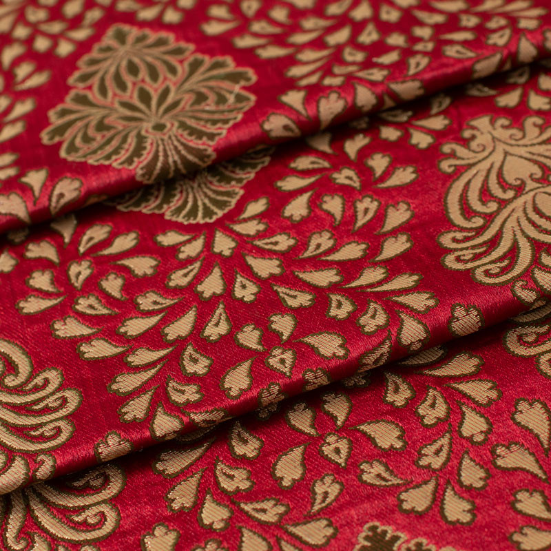 Tissu-brocard-90cm-vert-rouge-et-or-classique