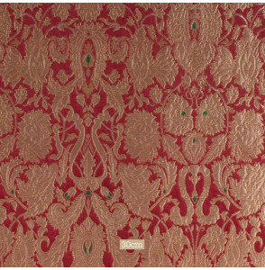 Stof-brokaat-90cm-groen-rood-en-goud-met-bloemen