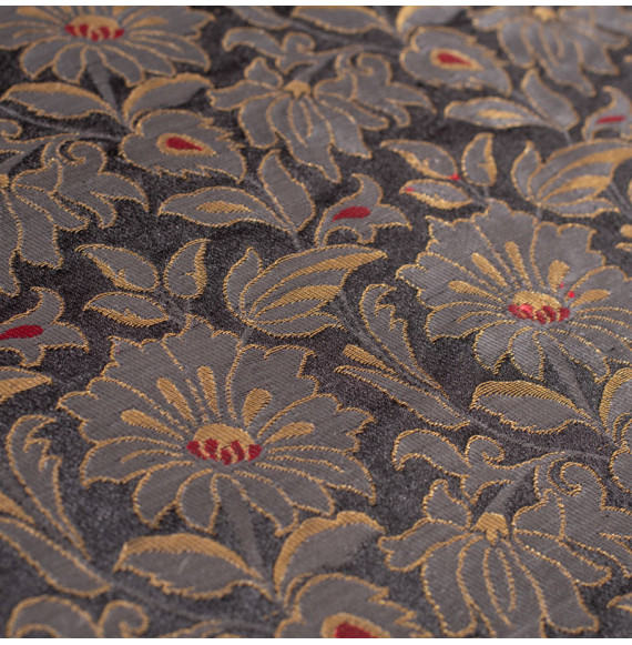 Stof-brokaat-90cm-zwart-grijs-en-goud-met-bloemen