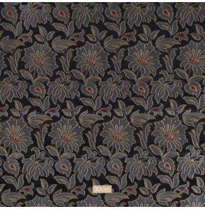 Stof-brokaat-90cm-zwart-grijs-en-goud-met-bloemen