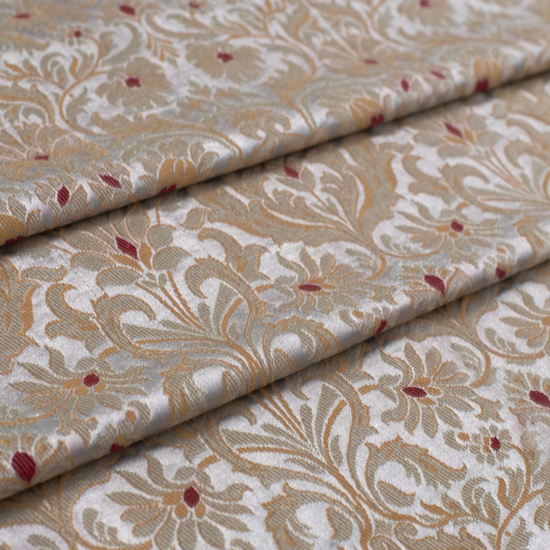Stof-brokaat-90cm-grijs-en-goud-met-bloemen