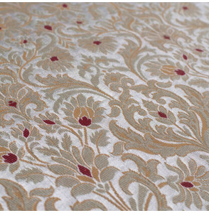 Stof-brokaat-90cm-grijs-en-goud-met-bloemen
