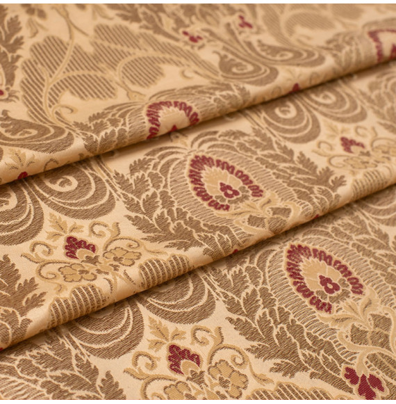 Stof-brokaat-90cm-beige-en-goud-klassiek-patroon