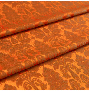 Stof-brokaat-90cm-orange-en-goud-klassiek-patroon