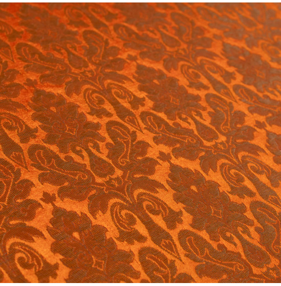 Stof-brokaat-90cm-orange-en-goud-klassiek-patroon