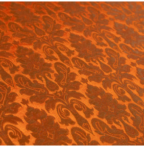 Stof-brokaat-90cm-orange-en-goud-klassiek-patroon