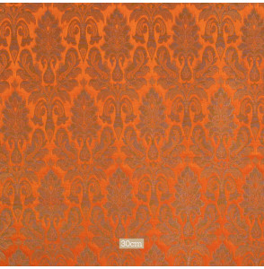 Stof-brokaat-90cm-orange-en-goud-klassiek-patroon