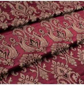 Stof-brokaat-110cm-aubergine-champagne-indisch