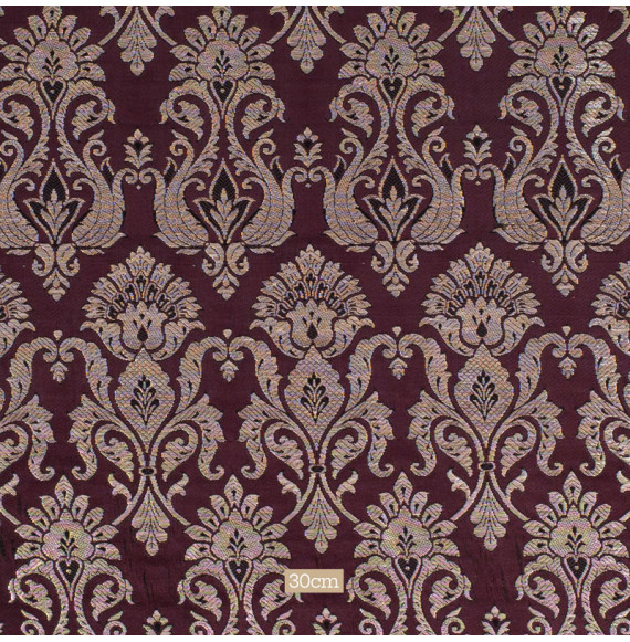 Stof-brokaat-110cm-aubergine-champagne-indisch