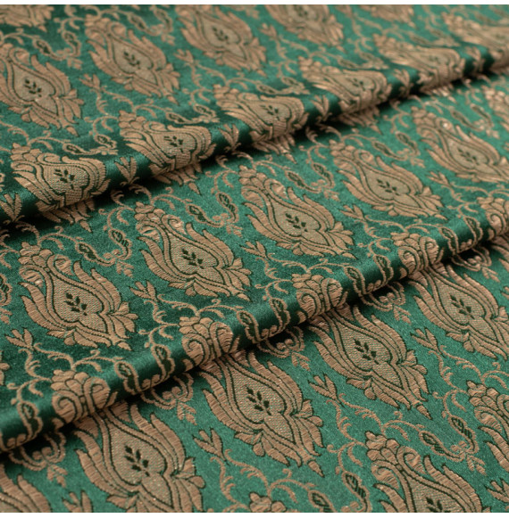 Stof-brokaat-110cm-groen-champagne-indisch