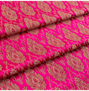 Stof-brokaat-110cm-fuchsia-champagne-indisch