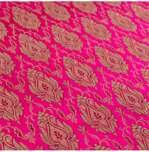 Stof-brokaat-110cm-fuchsia-champagne-indisch