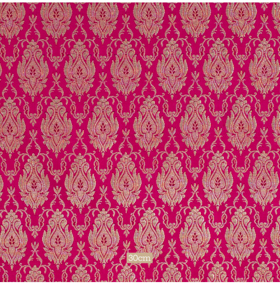 Stof-brokaat-110cm-fuchsia-champagne-indisch