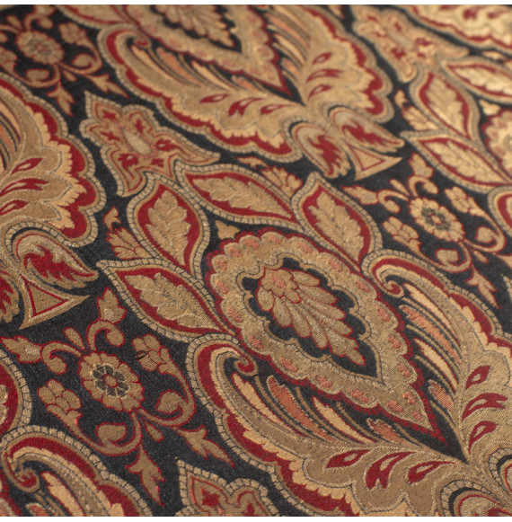 Stof-brokaat-110cm-zwart-rood-en-goud--indisch