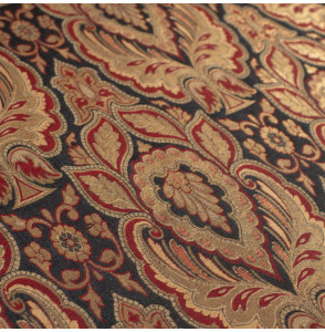 Stof-brokaat-110cm-zwart-rood-en-goud--indisch