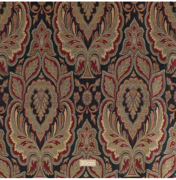 Stof-brokaat-110cm-zwart-rood-en-goud--indisch