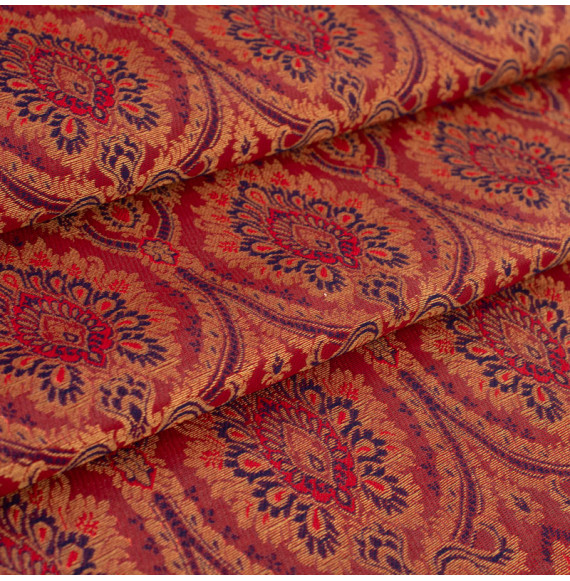 Stof-brokaat-110cm-indisch-rood-blauw-en-goud