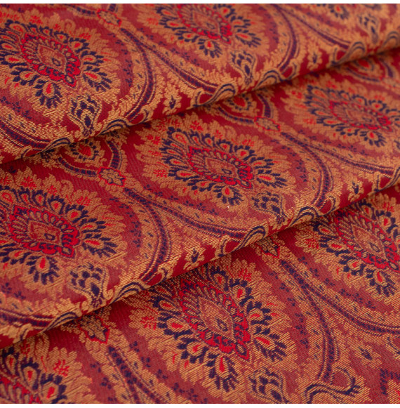 Tissu-brocard-110cm-indien-rouge-bleu-et-or
