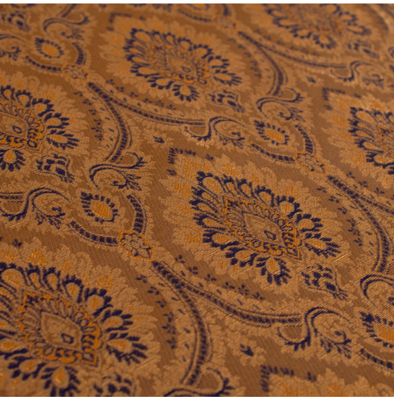 Stof-brokaat-110cm-indisch-blauw-en-goud