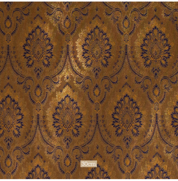 Stof-brokaat-110cm-indisch-blauw-en-goud