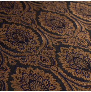 Stof-brokaat-110cm-indisch-blauw-zwart-en-goud