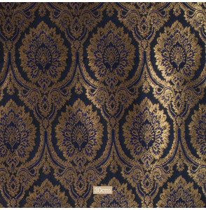Stof-brokaat-110cm-indisch-blauw-zwart-en-goud